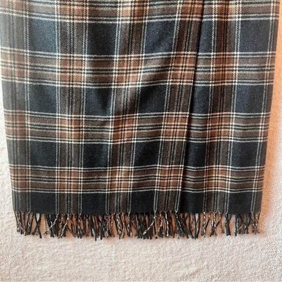 Women's Wool Plaid Wrap Blanket Skirt Sz 14 Fringe Buckle Academia Equestrian - Picture 4 of 8
